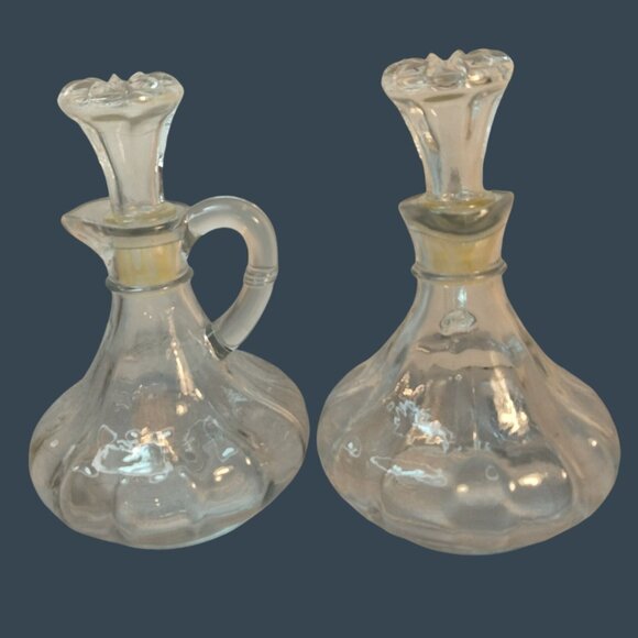 Anchor Hocking Glass Oil Vinegar Cruet Set Cut Glass Stoppers Clear - Picture 2 of 16